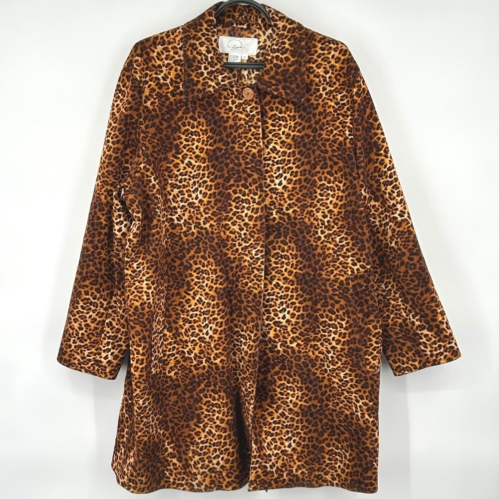 Diane's Essentials Coat Women 1X Brown Leopard Print Cotton Blend Retro Mob Wife
